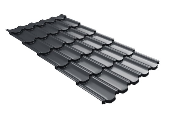 Металлочерепица квинта плюс с 3D резом 0,5 Satin RAL 7024 мокрый асфальт купить в Кирове